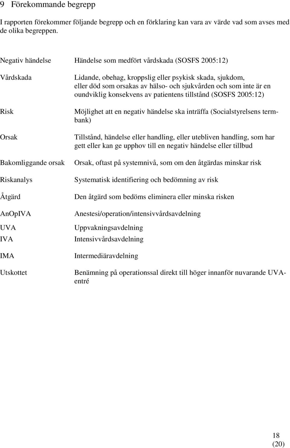 skada, sjukdom, eller död som orsakas av hälso- och sjukvården och som inte är en oundviklig konsekvens av patientens tillstånd (SOSFS 2005:12) Möjlighet att en negativ händelse ska inträffa