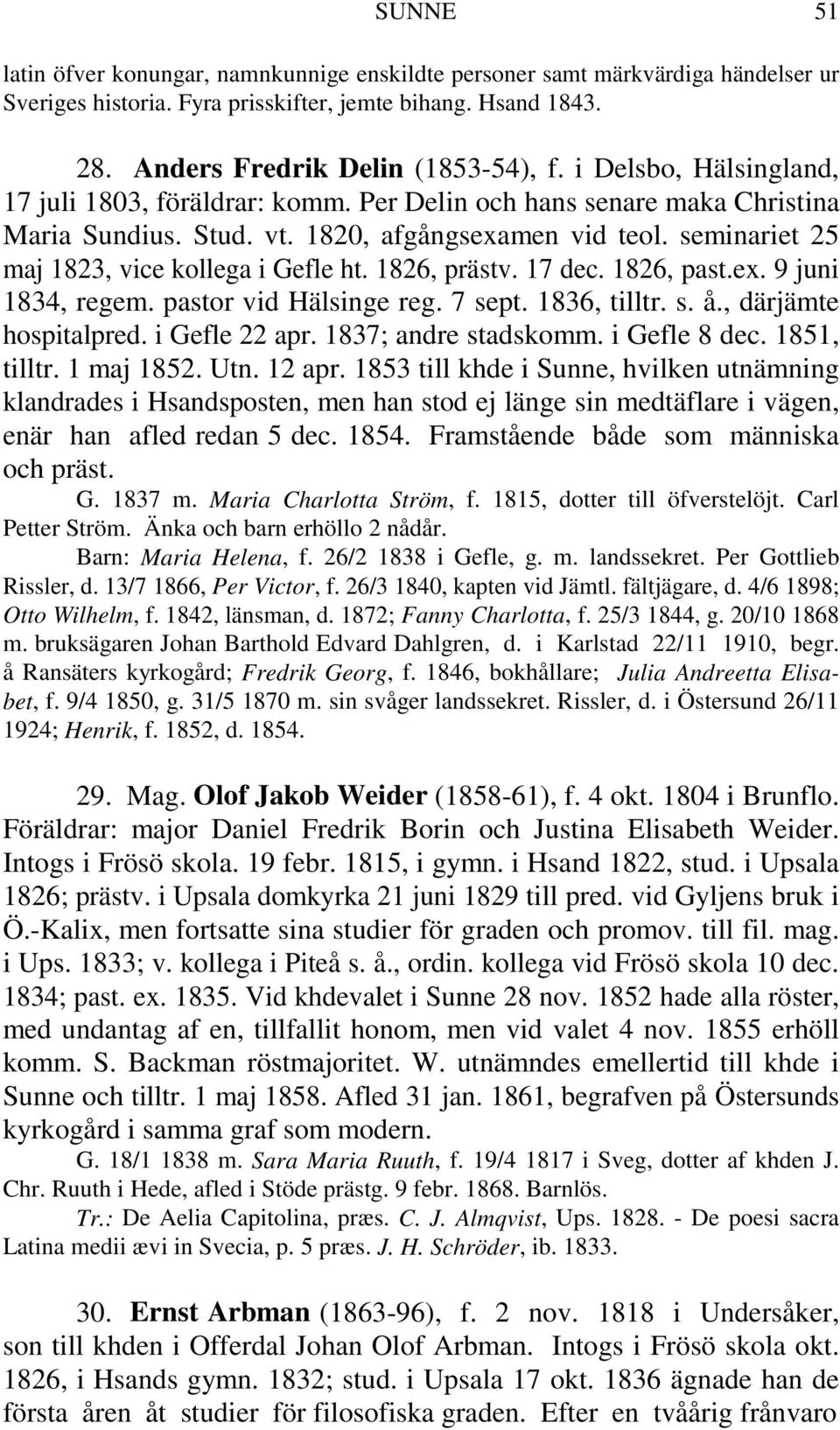 1826, prästv. 17 dec. 1826, past.ex. 9 juni 1834, regem. pastor vid Hälsinge reg. 7 sept. 1836, tilltr. s. å., därjämte hospitalpred. i Gefle 22 apr. 1837; andre stadskomm. i Gefle 8 dec.