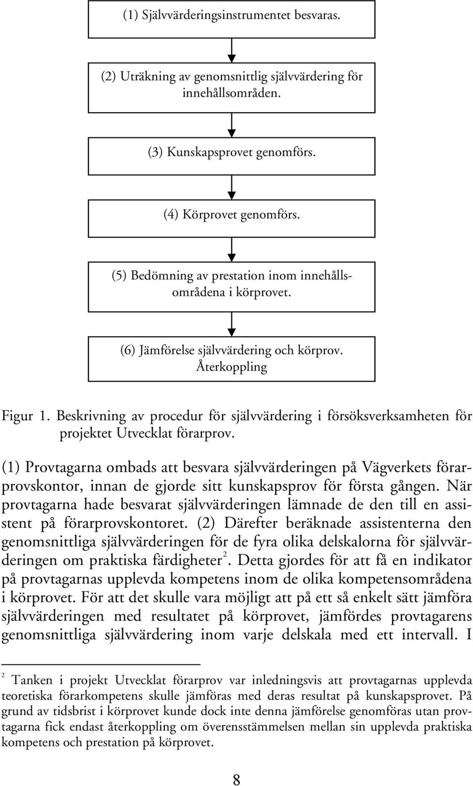 Beskrivning av procedur för självvärdering i försöksverksamheten för projektet Utvecklat förarprov.