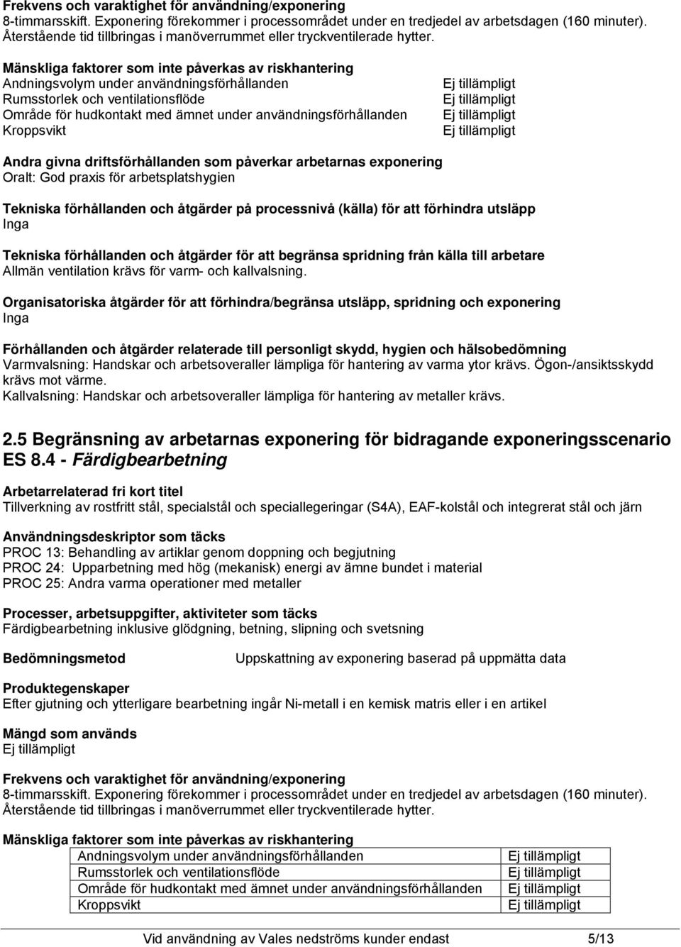 Mänskliga faktorer som inte påverkas av riskhantering Andningsvolym under användningsförhållanden Rumsstorlek och ventilationsflöde Område för hudkontakt med ämnet under användningsförhållanden