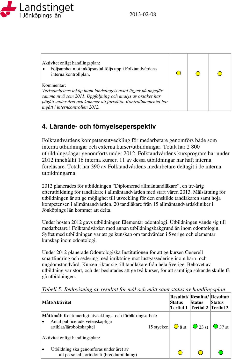 Lärande- och förnyelseperspektiv Folktandvårdens kompetensutveckling för medarbetare genomförs både som interna utbildningar och externa kurser/utbildningar.