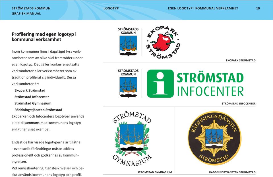 Dessa verksamheter är: Ekoparken och Infocenters logotyper används alltid tillsammans med kommunens logotyp enligt här visat exempel.