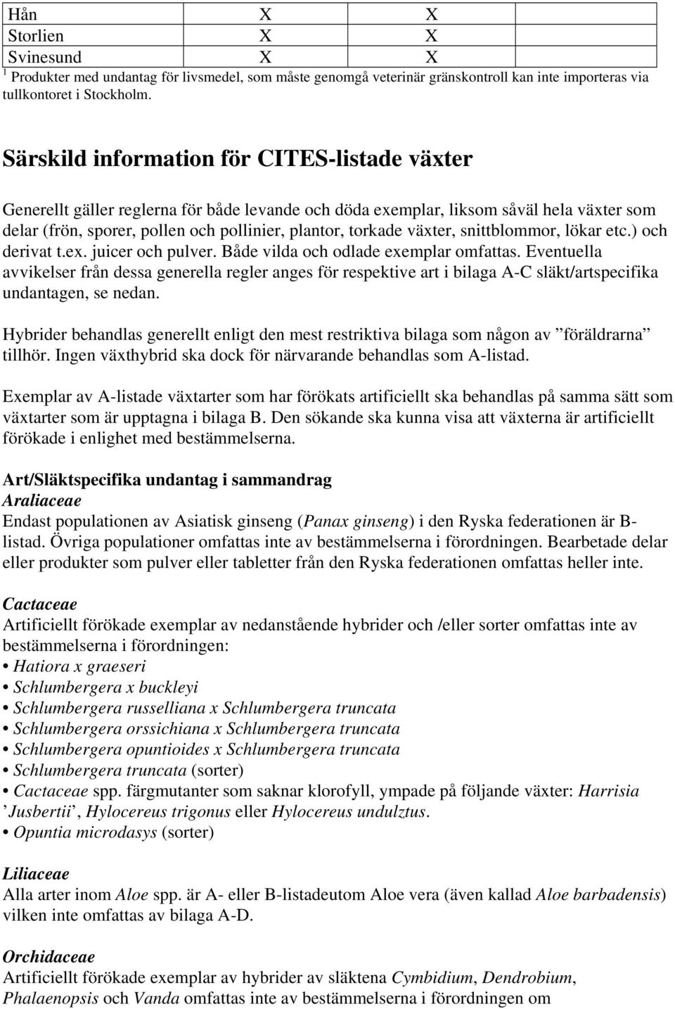 växter, snittblommor, lökar etc.) och derivat t.ex. juicer och pulver. Både vilda och odlade exemplar omfattas.