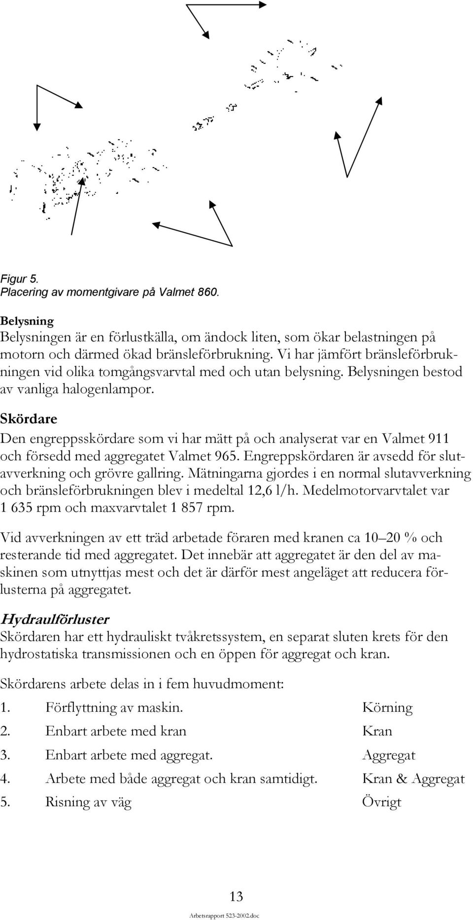 Skördare Den engreppsskördare som vi har mätt på och analyserat var en Valmet 911 och försedd med aggregatet Valmet 965. Engreppskördaren är avsedd för slutavverkning och grövre gallring.