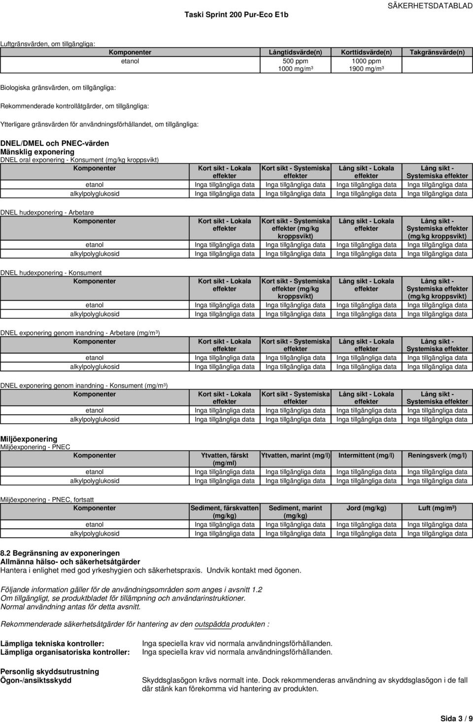 DNEL hudexponering - Arbetare (mg/kg kroppsvikt) Systemiska (mg/kg kroppsvikt) DNEL hudexponering - Konsument (mg/kg kroppsvikt) Systemiska (mg/kg kroppsvikt) DNEL exponering genom inandning -