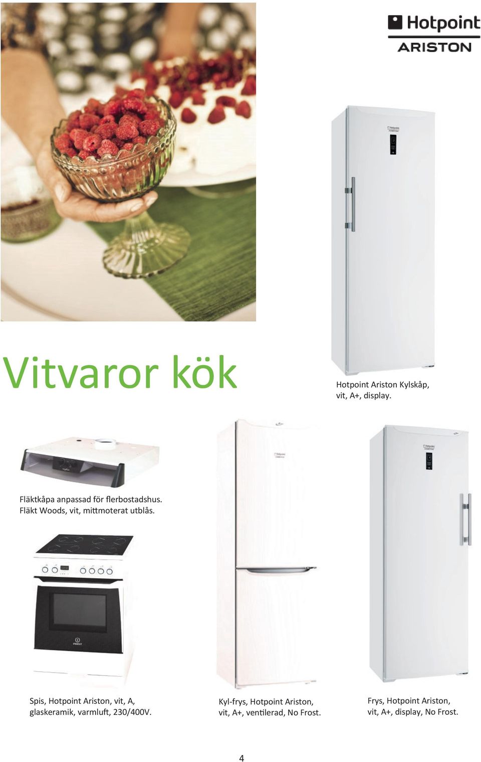 Spis, Hotpoint Ariston, vit, A, glaskeramik, varmluft, 230/400V.