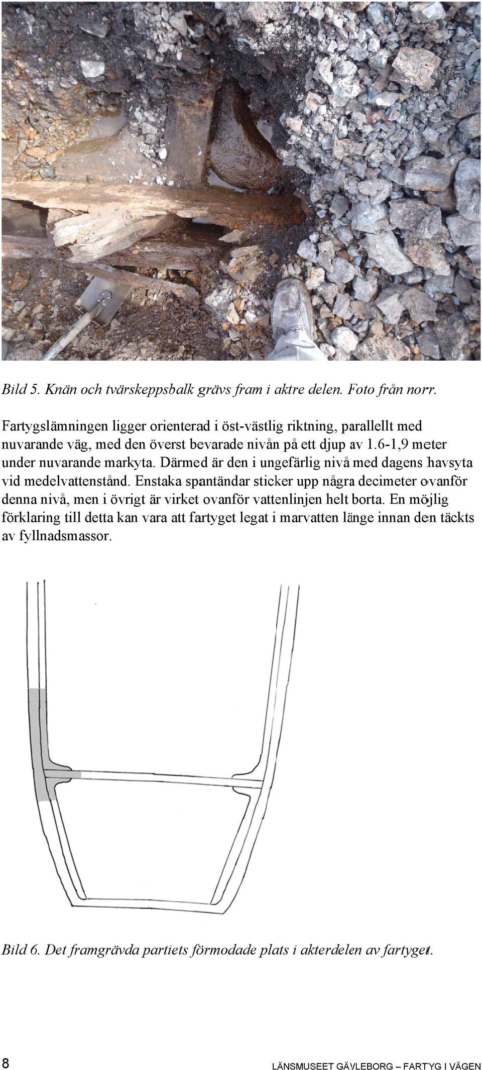 6-1,9 meter under nuvarande markyta. Därmed är den i ungefärlig nivå med dagens havsyta vid medelvattenstånd.