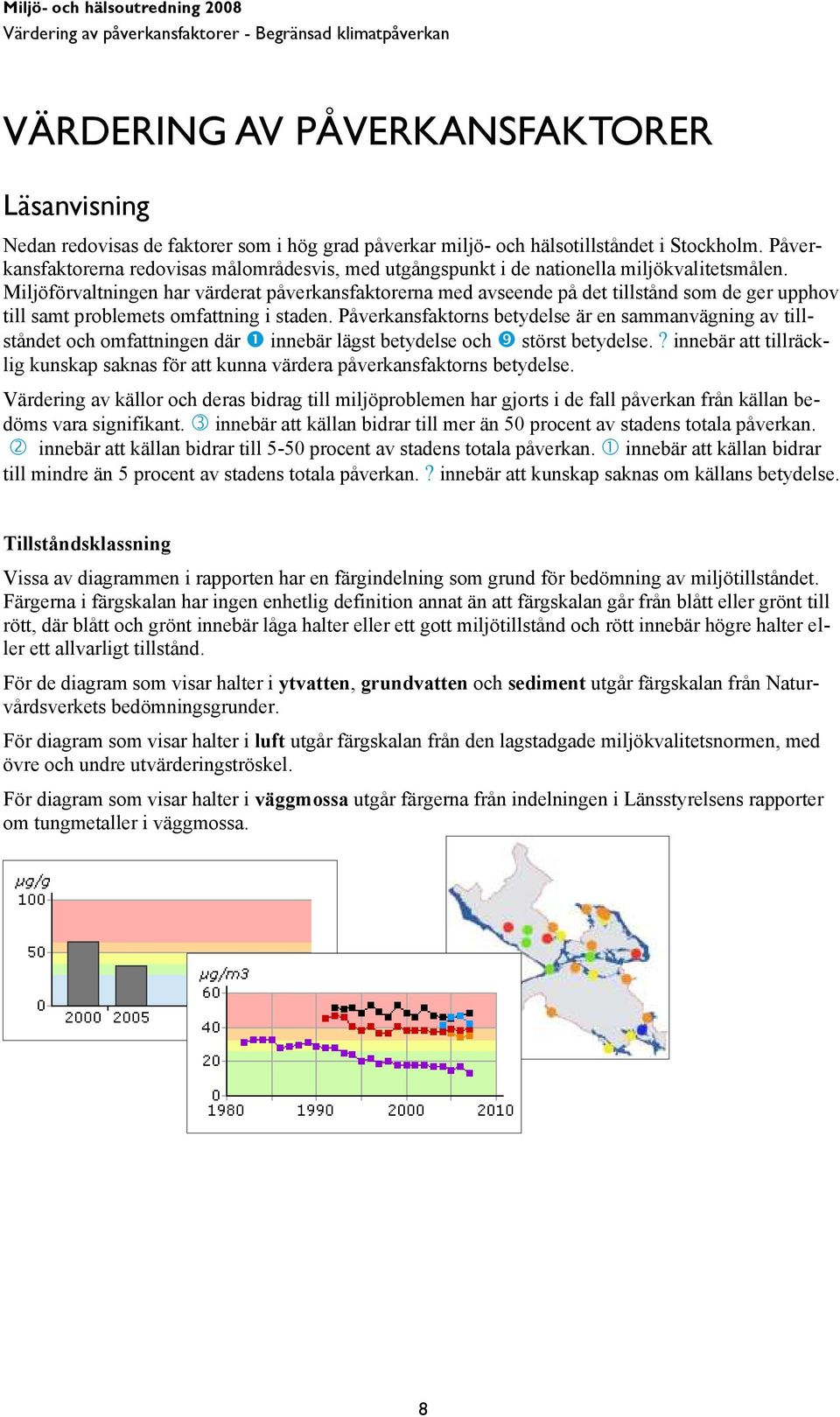 Miljöförvaltningen har värderat påverkansfaktorerna med avseende på det tillstånd som de ger upphov till samt problemets omfattning i staden.