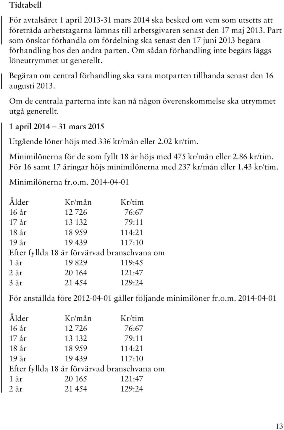 Begäran om central förhandling ska vara motparten tillhanda senast den 16 augusti 2013. Om de centrala parterna inte kan nå någon överenskommelse ska utrymmet utgå generellt.