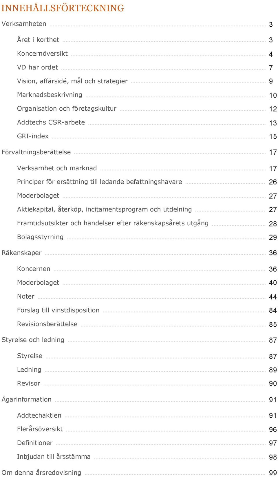 och händelser efter räkenskapsårets utgång Bolagsstyrning Räkenskaper Koncernen Moderbolaget Noter Förslag till vinstdisposition Revisionsberättelse Styrelse och ledning Styrelse Ledning Revisor