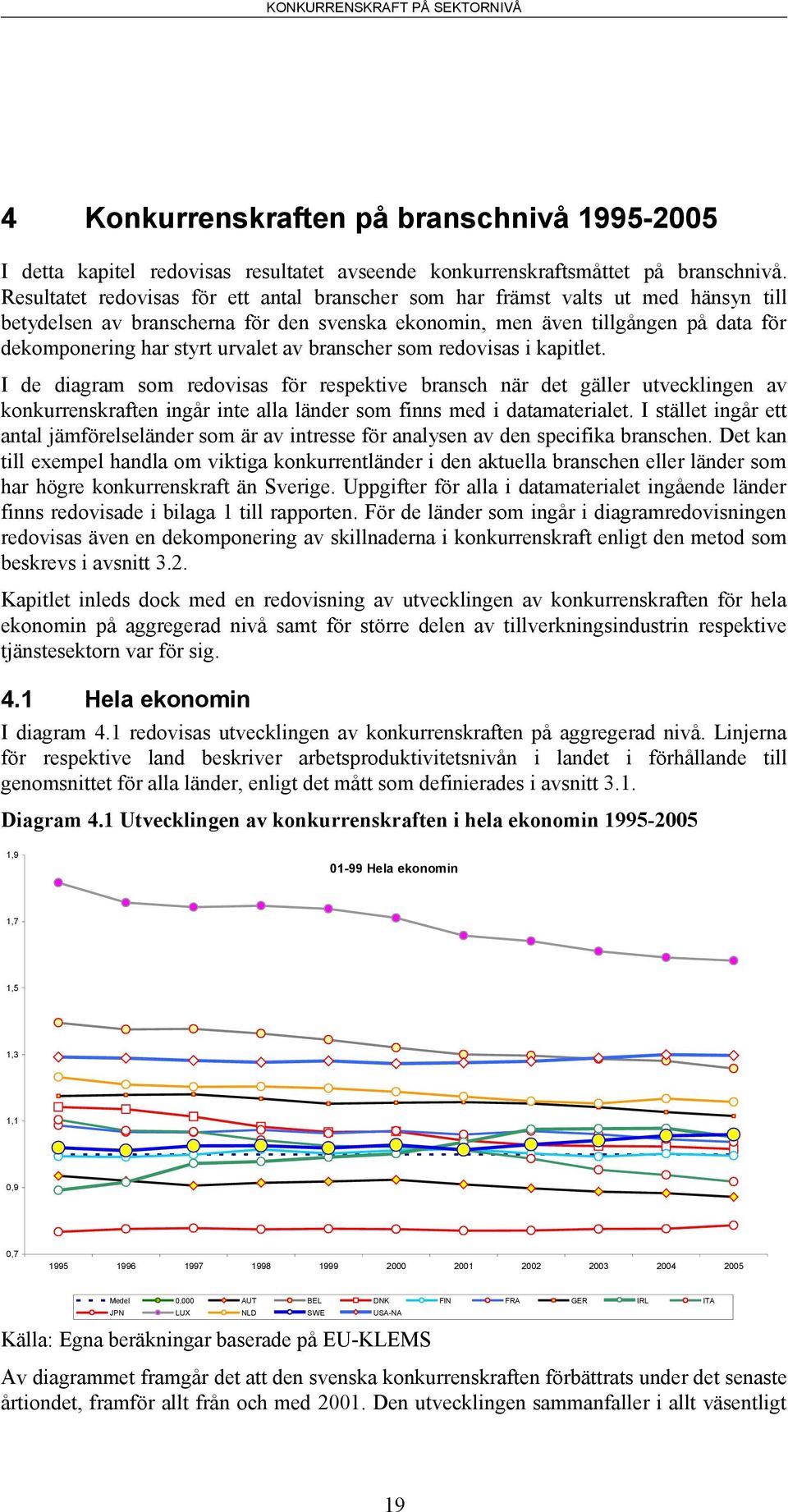 urvalet av branscher som redovisas i kapitlet. I de diagram som redovisas för respektive bransch när det gäller utvecklingen av konkurrenskraften ingår inte alla länder som finns med i datamaterialet.