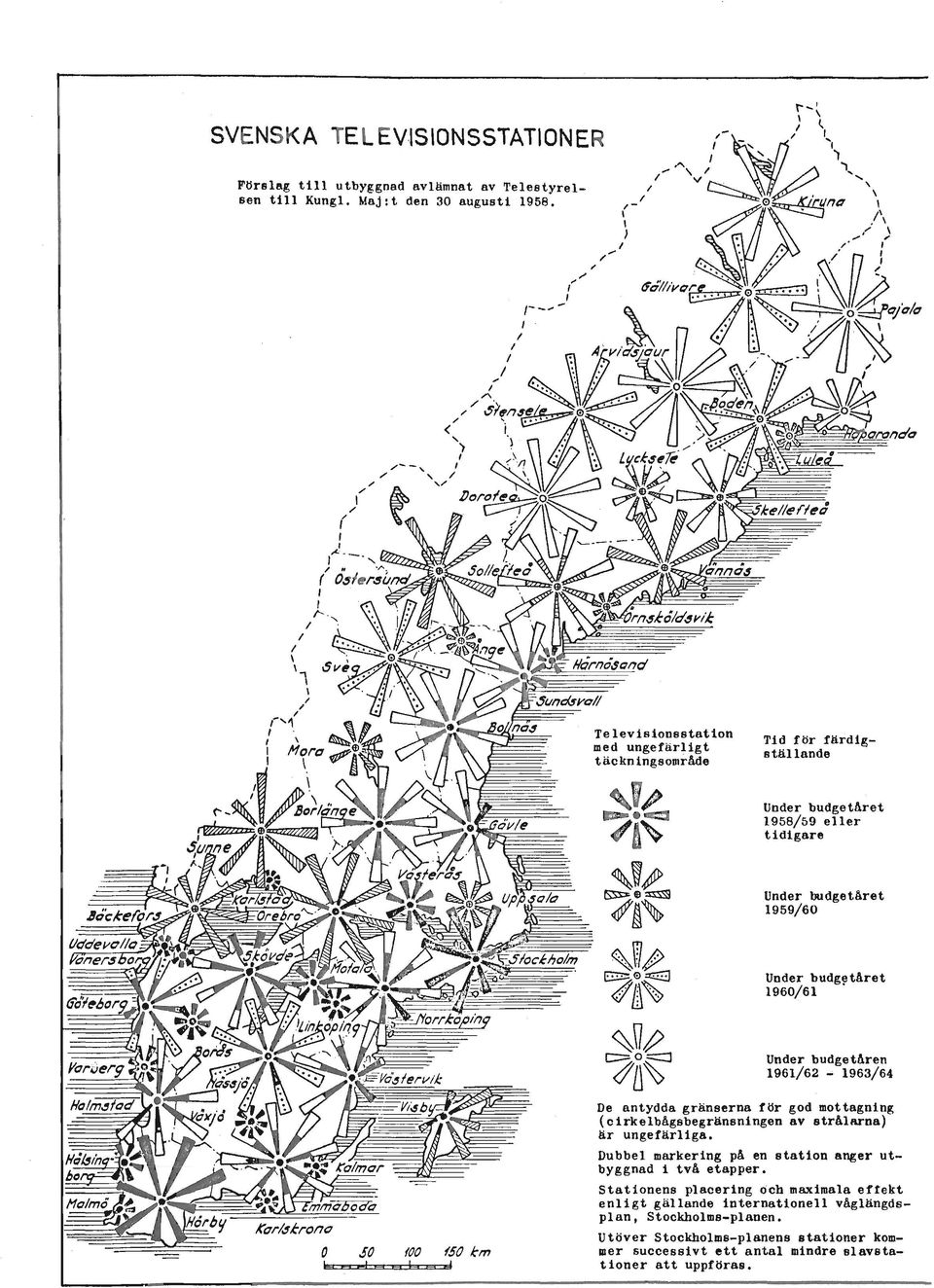 budgetåren 1961/62-1963/64 (00 (517 km b el De antydda gränserna för god mottagning (cirkelbagsbegränsningen av stralrrna) är ungefärliga.