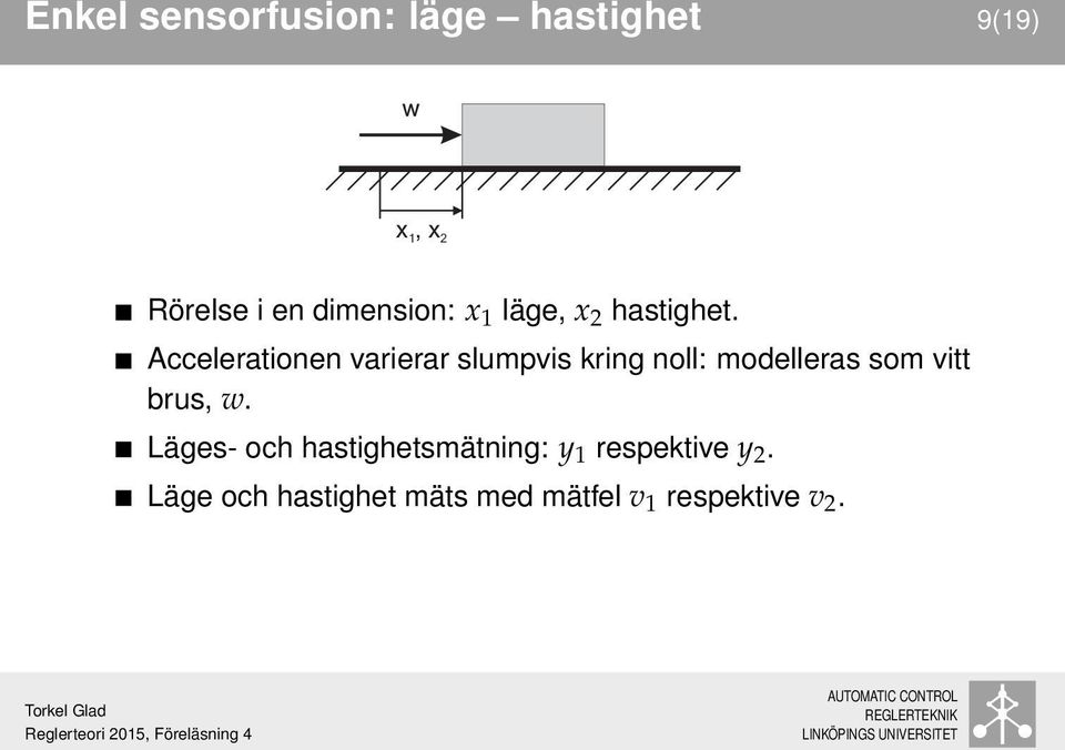 Accelerationen varierar slumpvis kring noll: modelleras som vitt