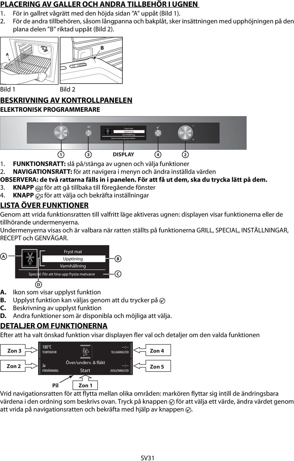 Bild 1 Bild 2 BESKRIVNING AV KONTROLLPANELEN ELEKTRONISK PROGRAMMERARE Fryst mat Upptining Varmhållning Special: För att tina upp frysta matvaror DISPLAY 1 3 4 2 1.