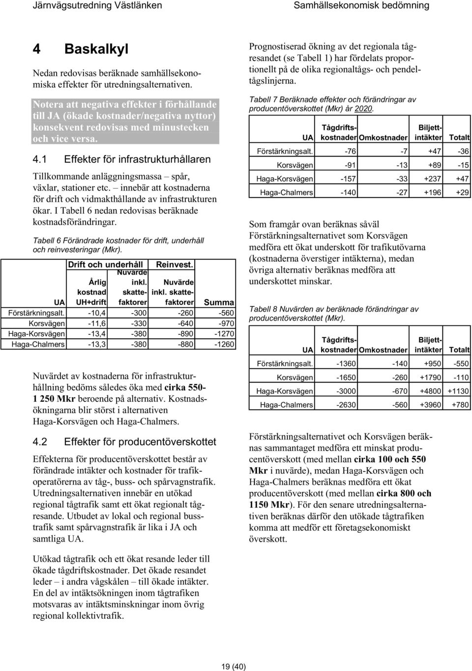 1 Effekter för infrastrukturhållaren Tillkommande anläggningsmassa spår, växlar, stationer etc. innebär att kostnaderna för drift och vidmakthållande av infrastrukturen ökar.