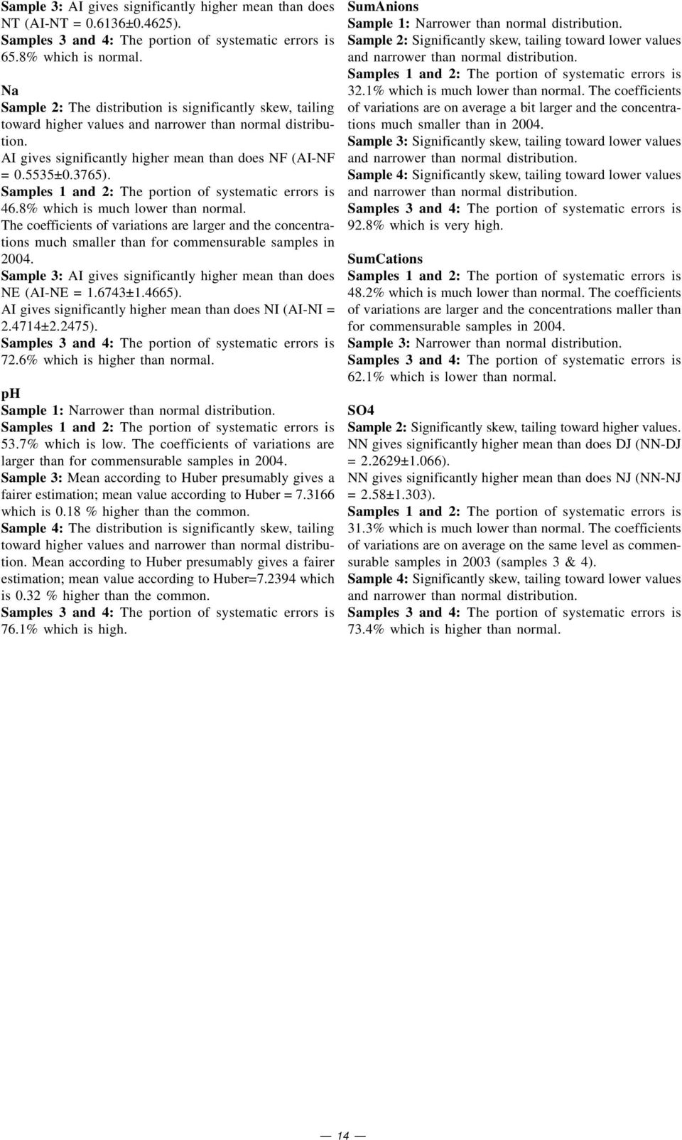 Samples 1 and 2: The portion of systematic errors is 46.8% which is much lower than normal.