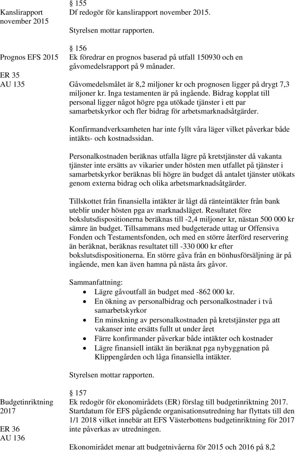 Bidrag kopplat till personal ligger något högre pga utökade tjänster i ett par samarbetskyrkor och fler bidrag för arbetsmarknadsåtgärder.