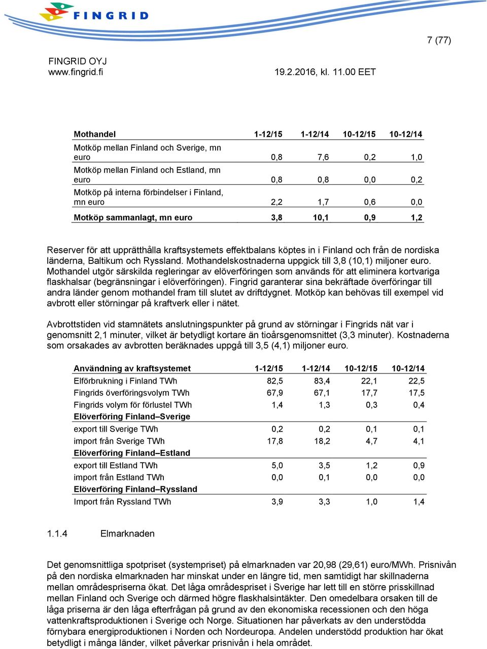 och Ryssland. Mothandelskostnaderna uppgick till 3,8 (10,1) miljoner euro.