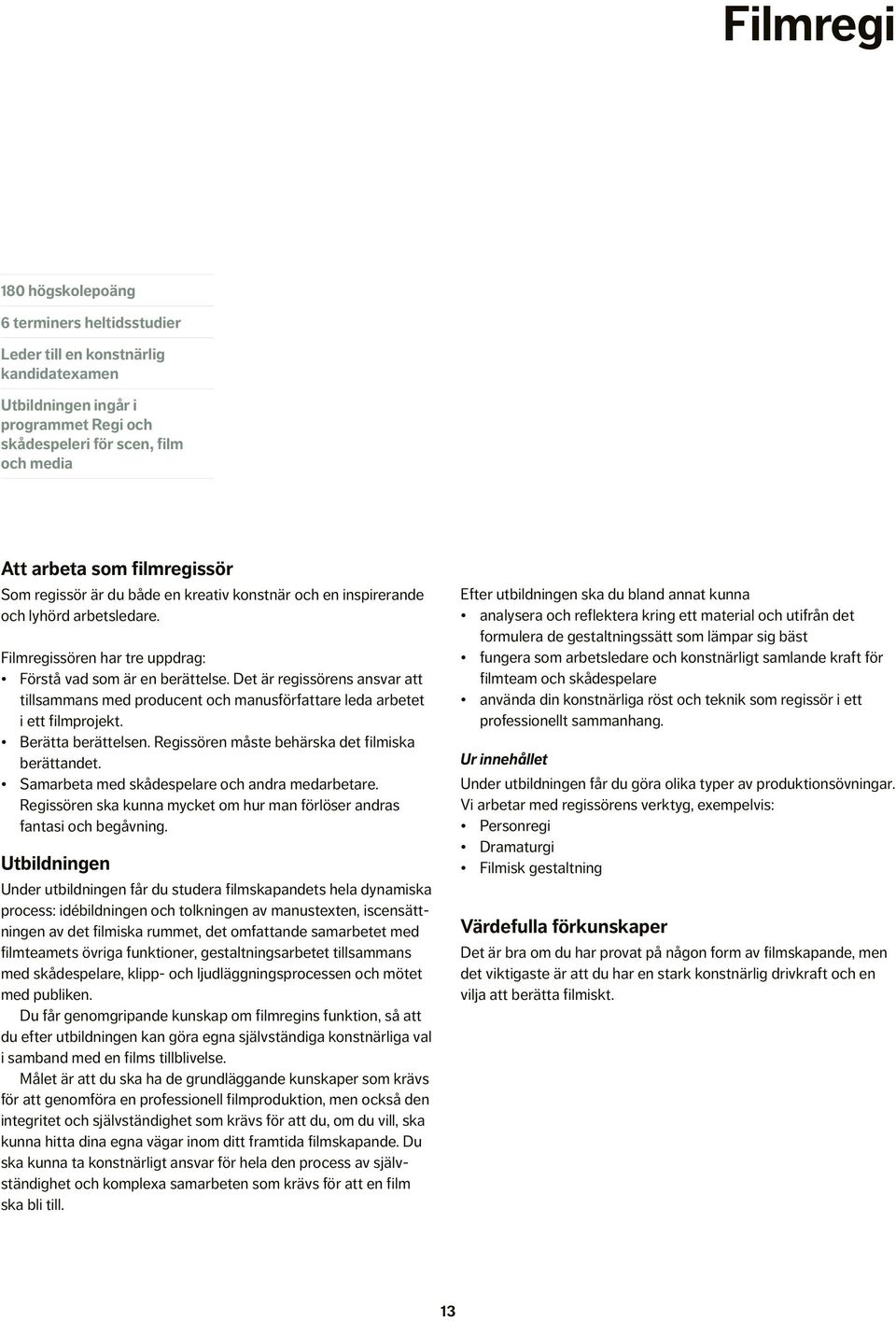 professionellt sammanhang. Som regissör är du både en kreativ konstnär och en inspirerande och lyhörd arbetsledare. Filmregissören har tre uppdrag: Förstå vad som är en berättelse.