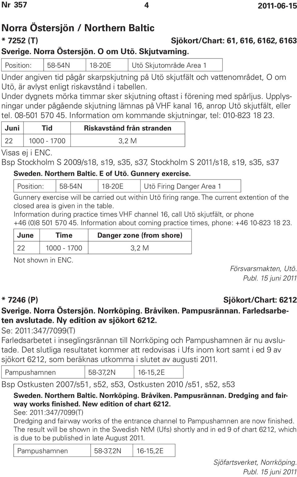 Under dygnets mörka timmar sker skjutning oftast i förening med spårljus. Upplysningar under pågående skjutning lämnas på VHF kanal 16, anrop Utö skjutfält, eller tel. 08-501 570 45.