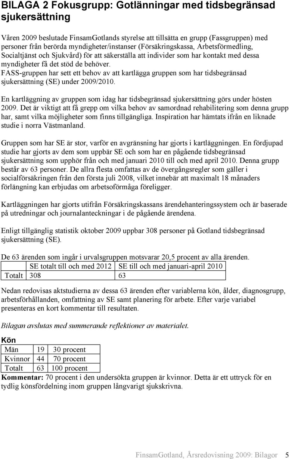 FASS-gruppen har sett ett behov av att kartlägga gruppen som har tidsbegränsad sjukersättning (SE) under 2009/2010.