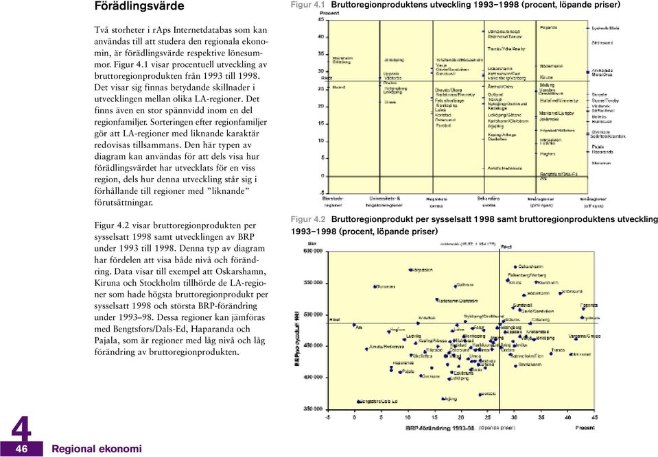 lönesumm o r. Figur.1 visar procentuell utveckling av bruttoregionprodukten från 1993 till 1998. Det visar sig finnas betydande skillnader i utvecklingen mellan olika LA-regioner.