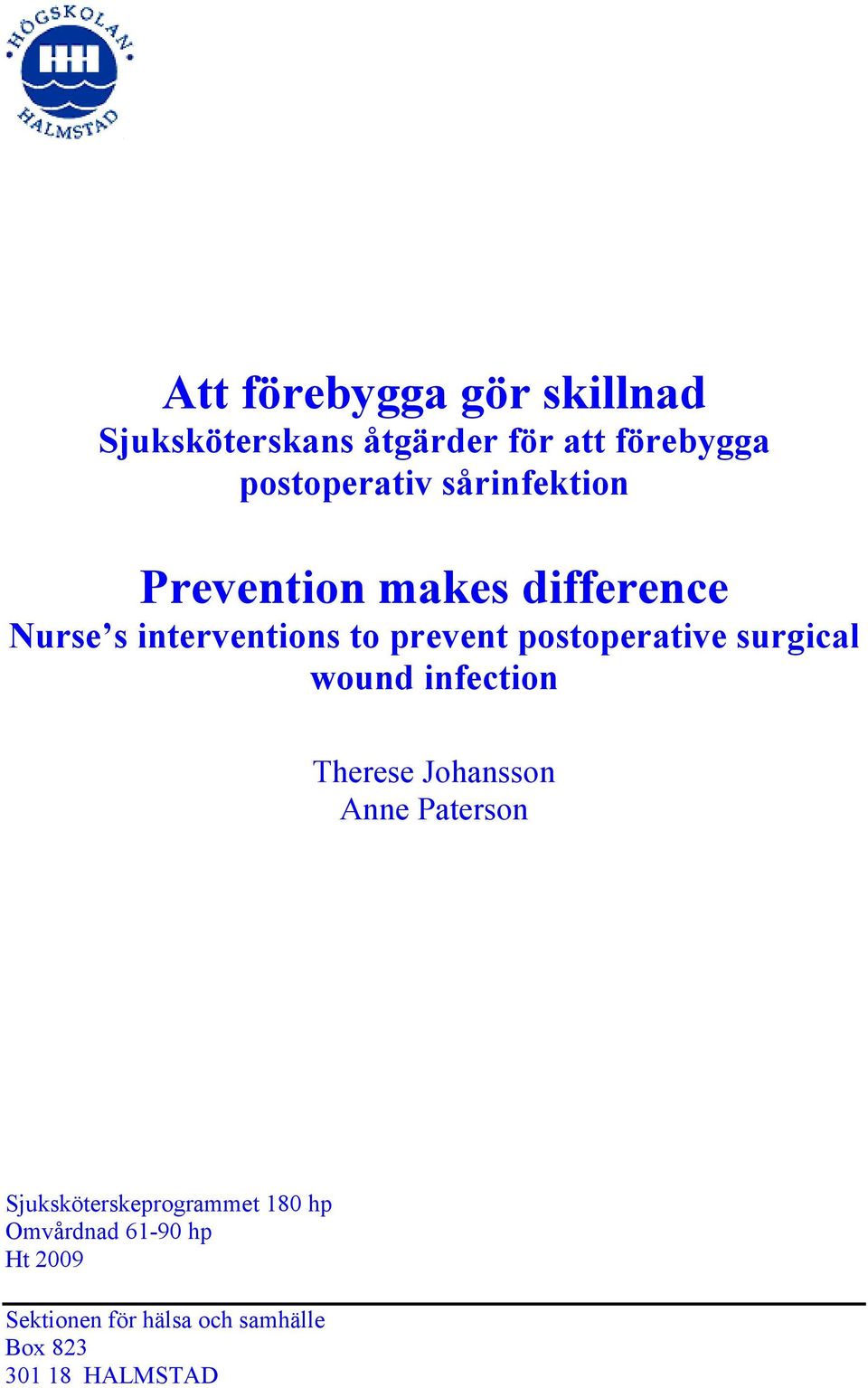 postoperative surgical wound infection Therese Johansson Anne Paterson