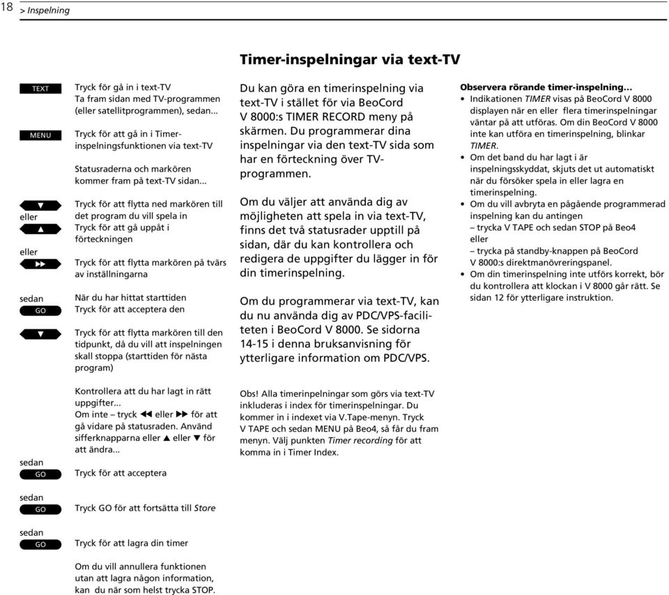 .. Tryck för att flytta ned markören till det program du vill spela in Tryck för att gå uppåt i förteckningen Tryck för att flytta markören på tvärs av inställningarna När du har hittat starttiden