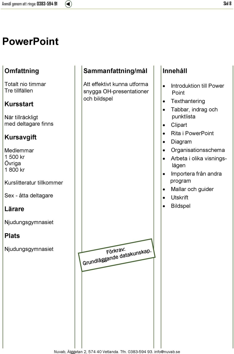 Kurslitteratur tillkommer Sex - åtta deltagare Organisationsschema Arbeta i olika visningslägen Importera från andra program Mallar och