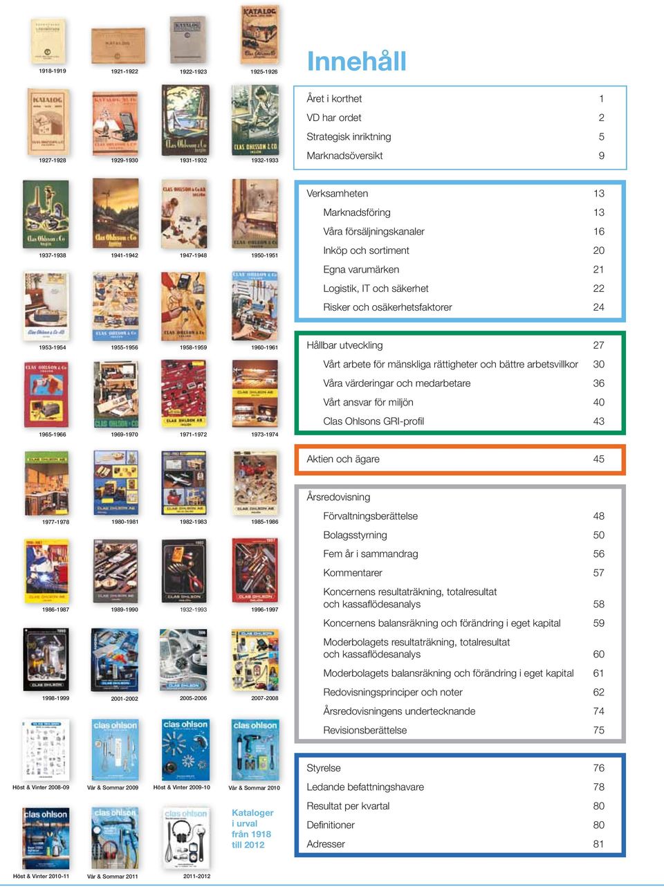 1958-1959 1960-1961 Hållbar utveckling 27 Vårt arbete för mänskliga rättigheter och bättre arbetsvillkor 30 Våra värderingar och medarbetare 36 Vårt ansvar för miljön 40 Clas Ohlsons GRI-profi l 43