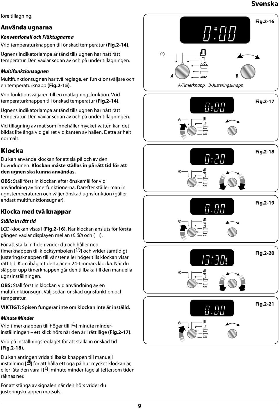 A A-Timekapp, B-Justeigskapp B Vid fuktiosäljae till e matlagigsfuktio. Vid tempeatukappe till öskad tempeatu (Fig.2-14). Uges idikatolampa ä täd tills uge ha ått ätt tempeatu.