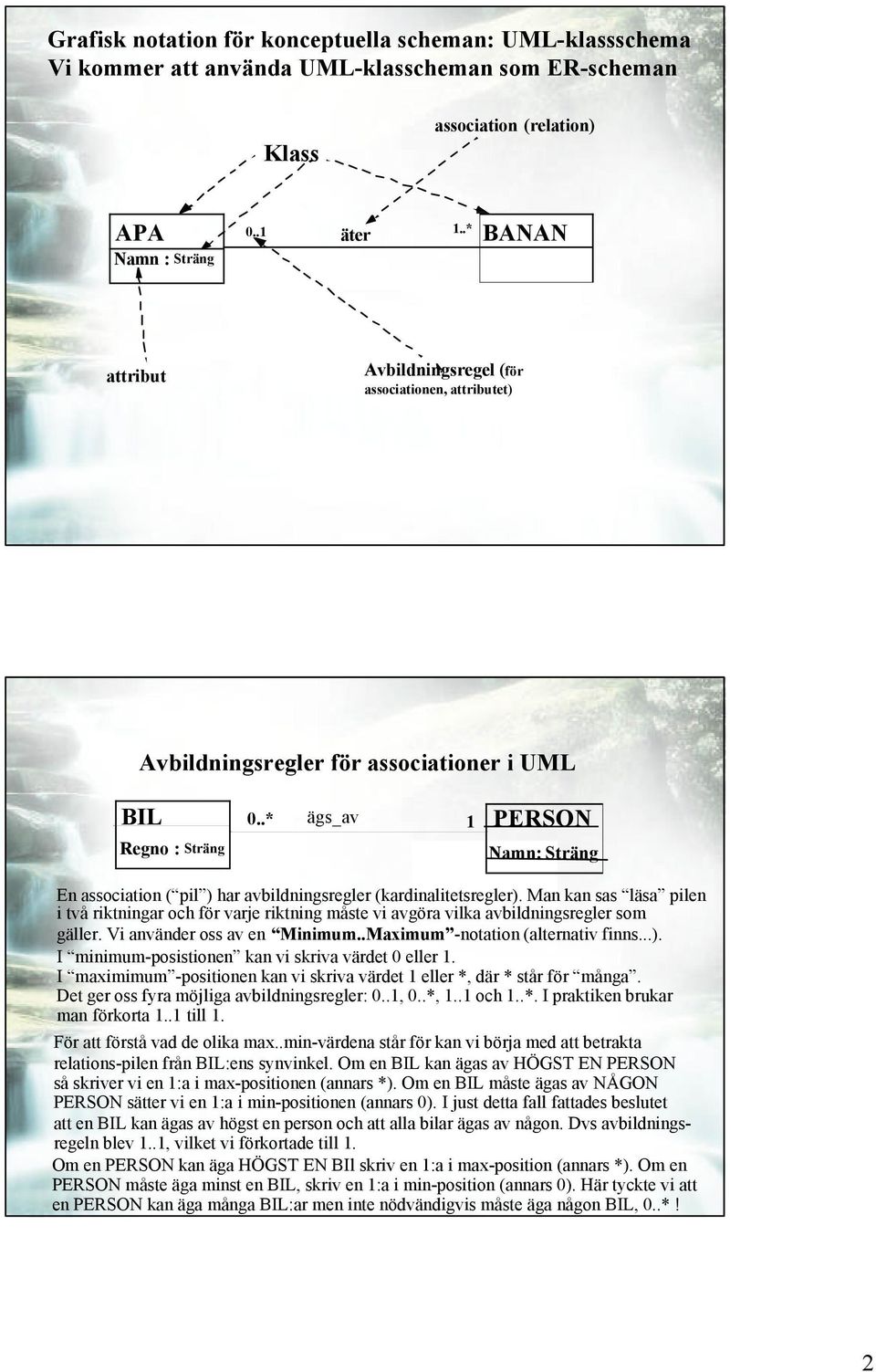 Man kan sas läsa pilen i två riktningar och för varje riktning måste vi avgöra vilka avbildningsregler som gäller. Vi använder oss av en Minimum..Maximum -notation (alternativ finns...).