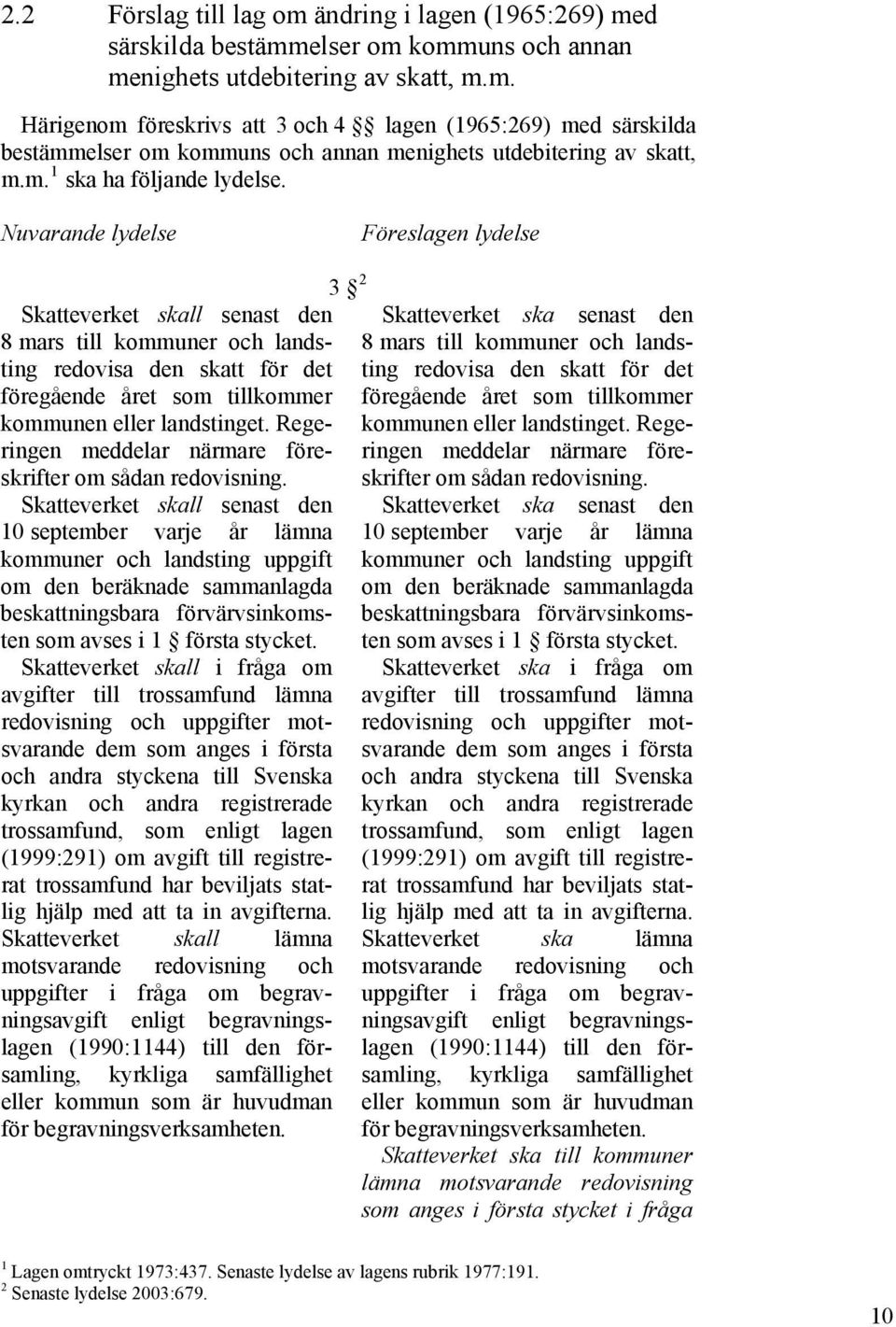 Nuvarande lydelse Föreslagen lydelse Skatteverket skall senast den 8 mars till kommuner och landsting redovisa den skatt för det föregående året som tillkommer kommunen eller landstinget.