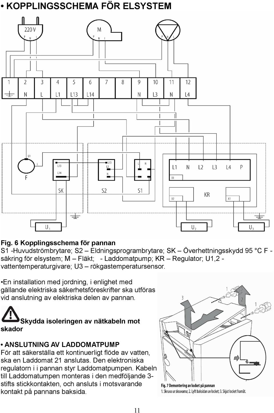 vattentemperaturgivare; U3 rökgastemperatursensor.