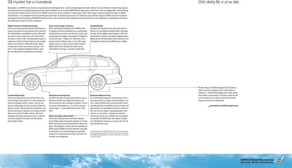 I denna tradition har vi utvecklat BMW EfficientDynamics. Hit hör den visionär vätgasdriften Clean-Energy, som gör det möjligt att inom kort köra en BMW -serie utan andra utsläpp än vattenånga.