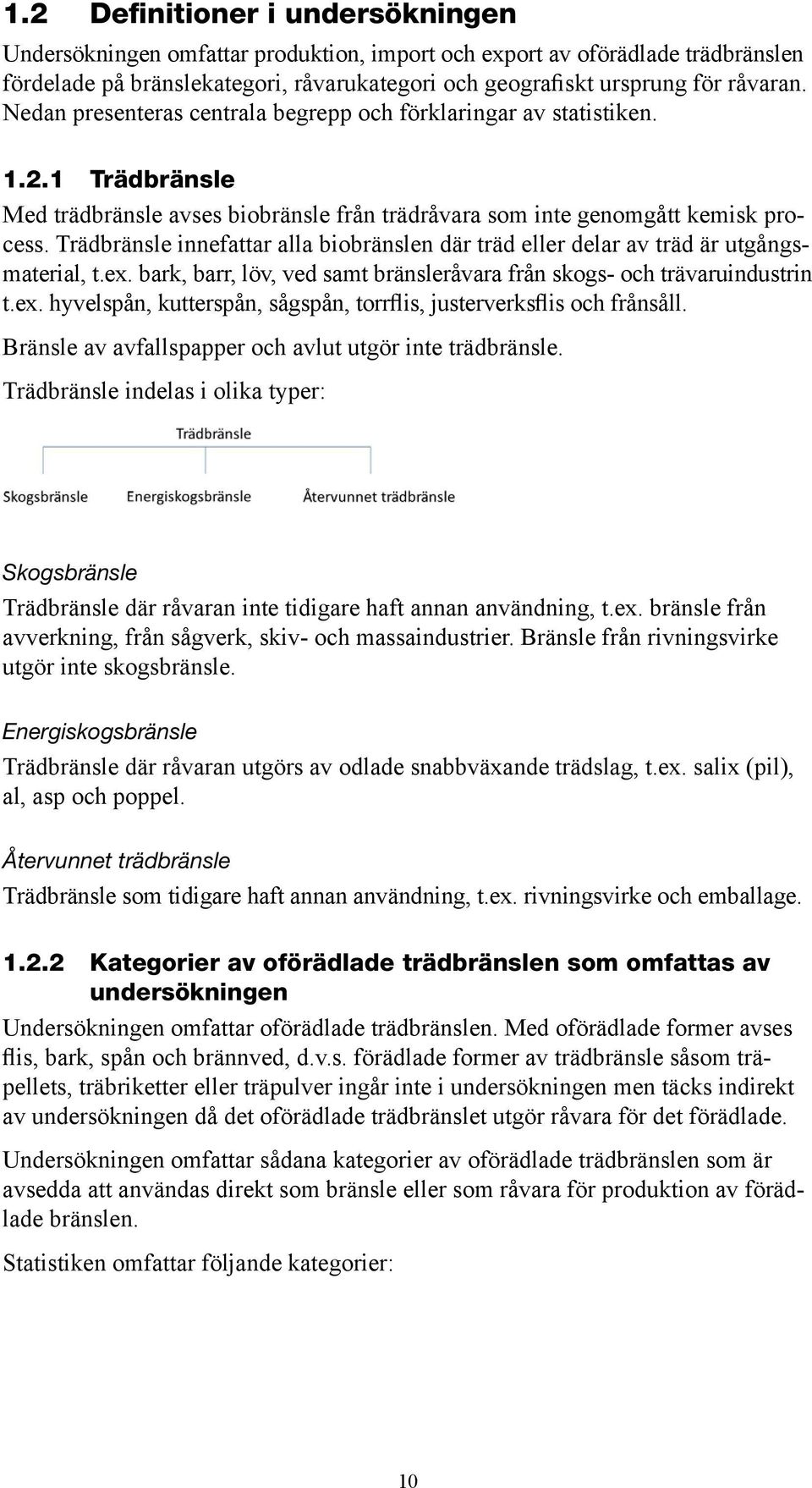 Trädbränsle innefattar alla biobränslen där träd eller delar av träd är utgångsmaterial, t.ex. bark, barr, löv, ved samt bränsleråvara från skogs- och trävaruindustrin t.ex. hyvelspån, kutterspån, sågspån, torrflis, justerverksflis och frånsåll.