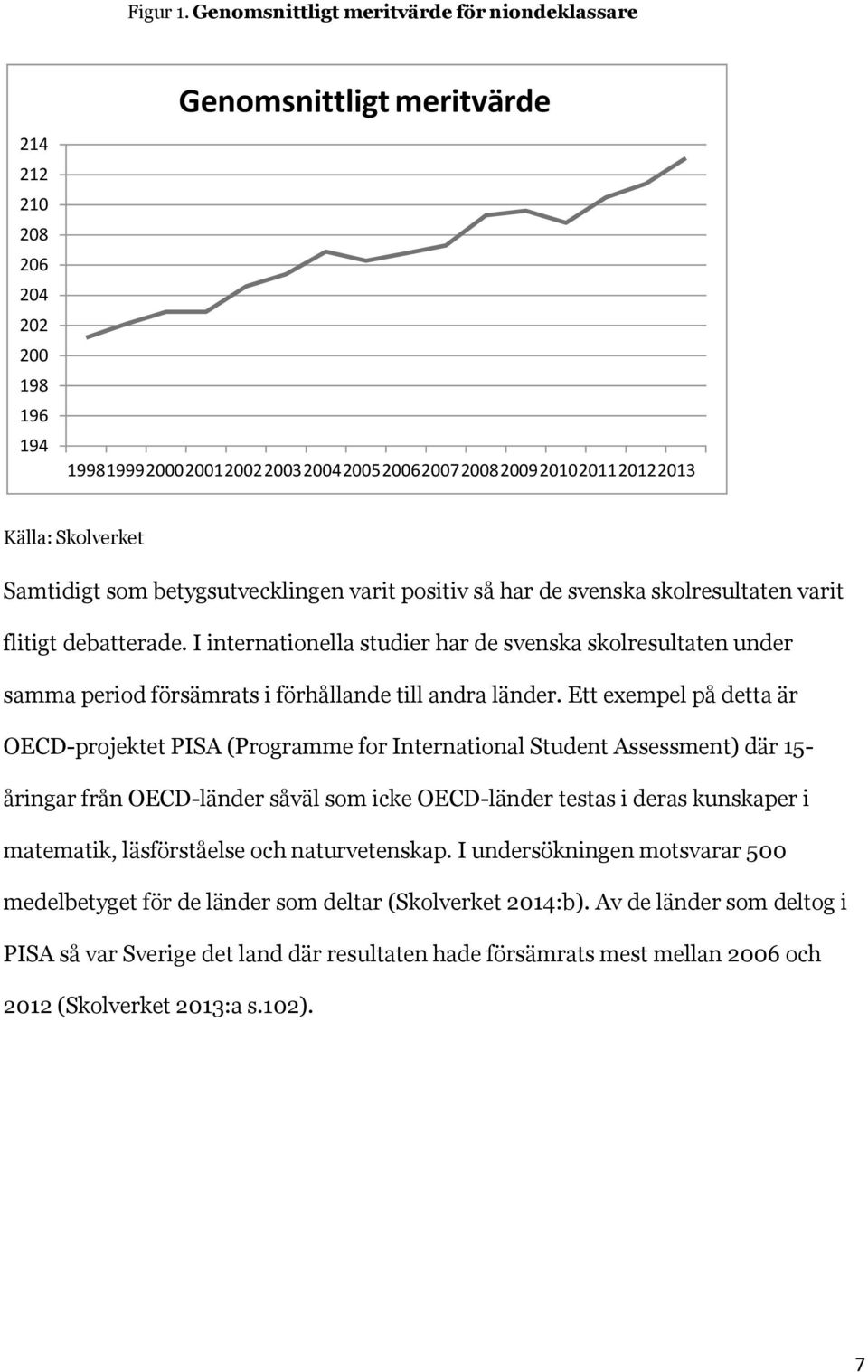 Källa: Skolverket Samtidigt som betygsutvecklingen varit positiv så har de svenska skolresultaten varit flitigt debatterade.
