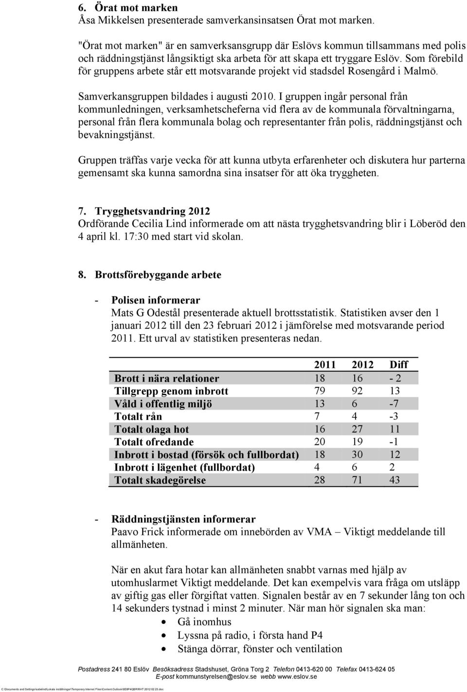 Som förebild för gruppens arbete står ett motsvarande projekt vid stadsdel Rosengård i Malmö. Samverkansgruppen bildades i augusti 2010.