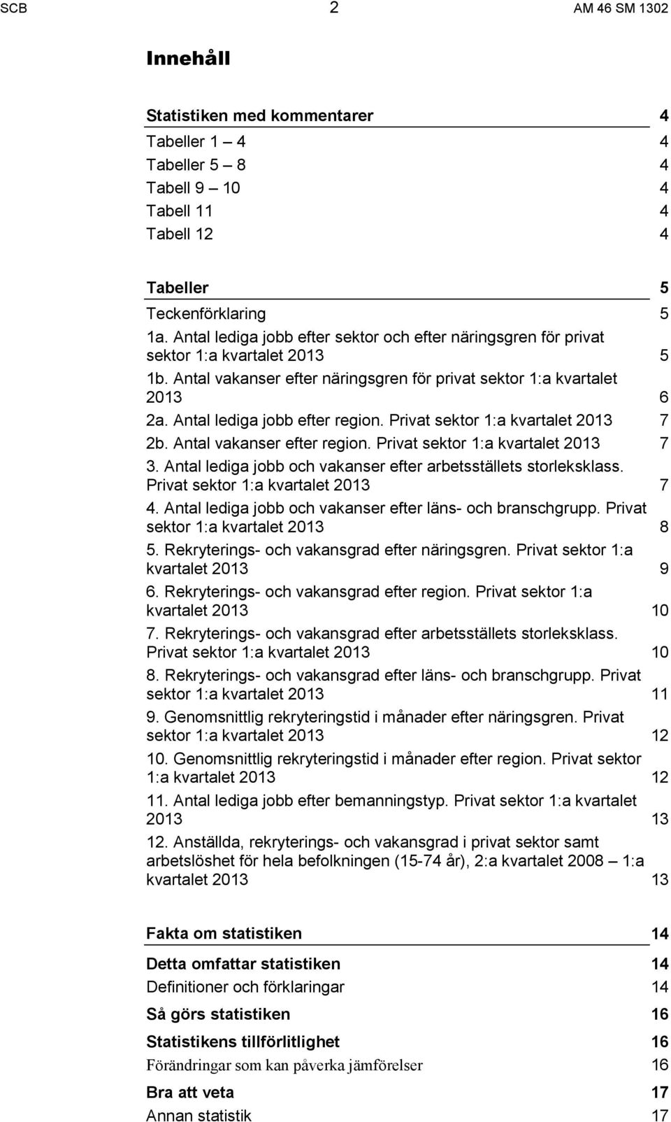 Antal lediga jobb efter region. Privat sektor 1:a kvartalet 2013 7 2b. Antal vakanser efter region. Privat sektor 1:a kvartalet 2013 7 3.