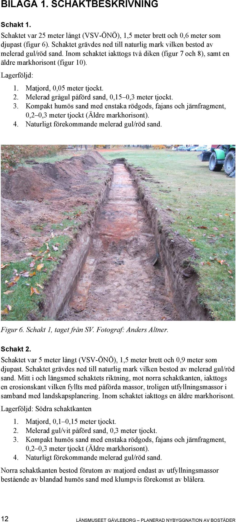 2. Melerad grågul påförd sand, 0,15 0,3 meter tjockt. 3. Kompakt humös sand med enstaka rödgods, fajans och järnfragment, 0,2 0,3 meter tjockt (Äldre markhorisont). 4.