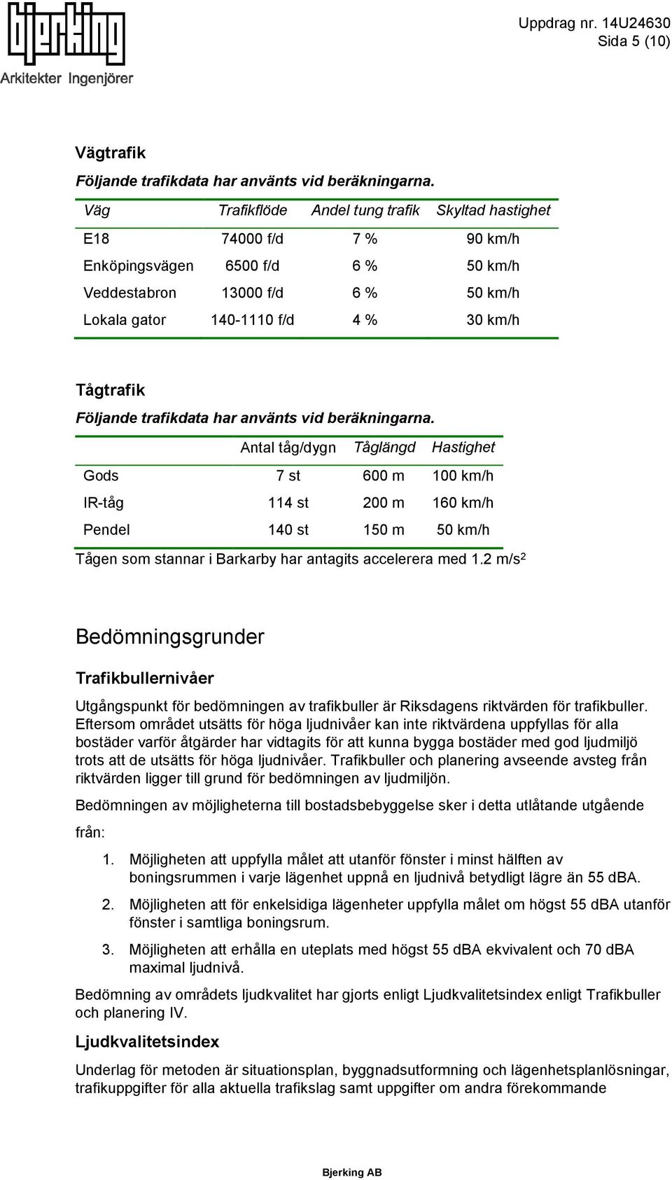 Följande trafikdata har använts vid beräkningarna.