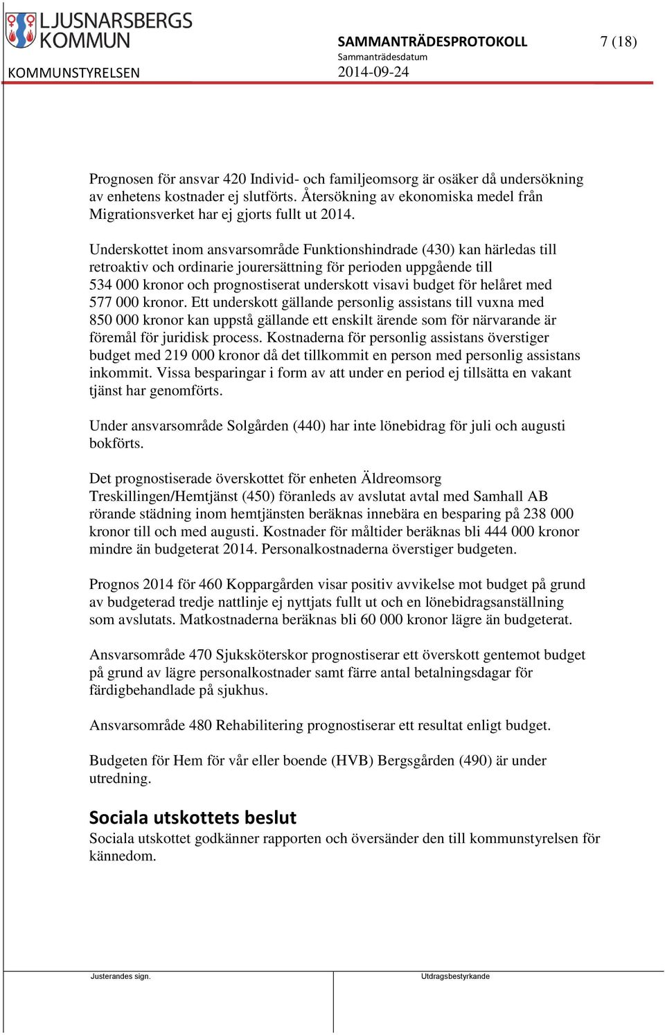 Underskottet inom ansvarsområde Funktionshindrade (430) kan härledas till retroaktiv och ordinarie jourersättning för perioden uppgående till 534 000 kronor och prognostiserat underskott visavi