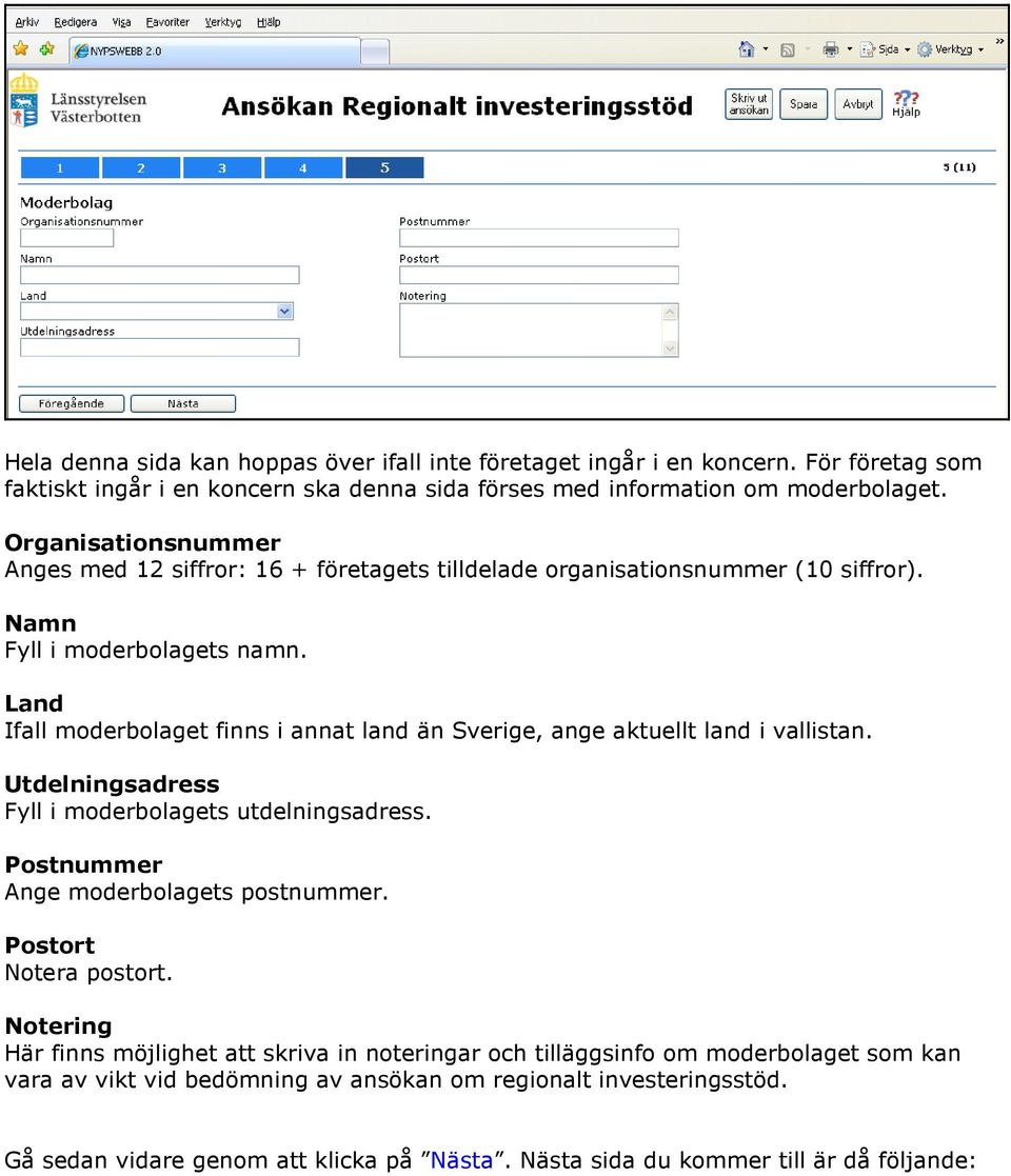 Organisationsnummer Anges med 12 siffror: 16 + företagets tilldelade organisationsnummer (10 siffror). Namn Fyll i moderbolagets namn.