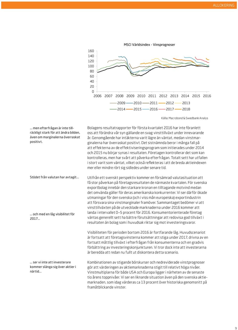 .. Bolagens resultatrapporter för första kvartalet 2016 har inte föranlett oss att förändra vår syn gällande en svag vinsttillväxt under innevarande år.