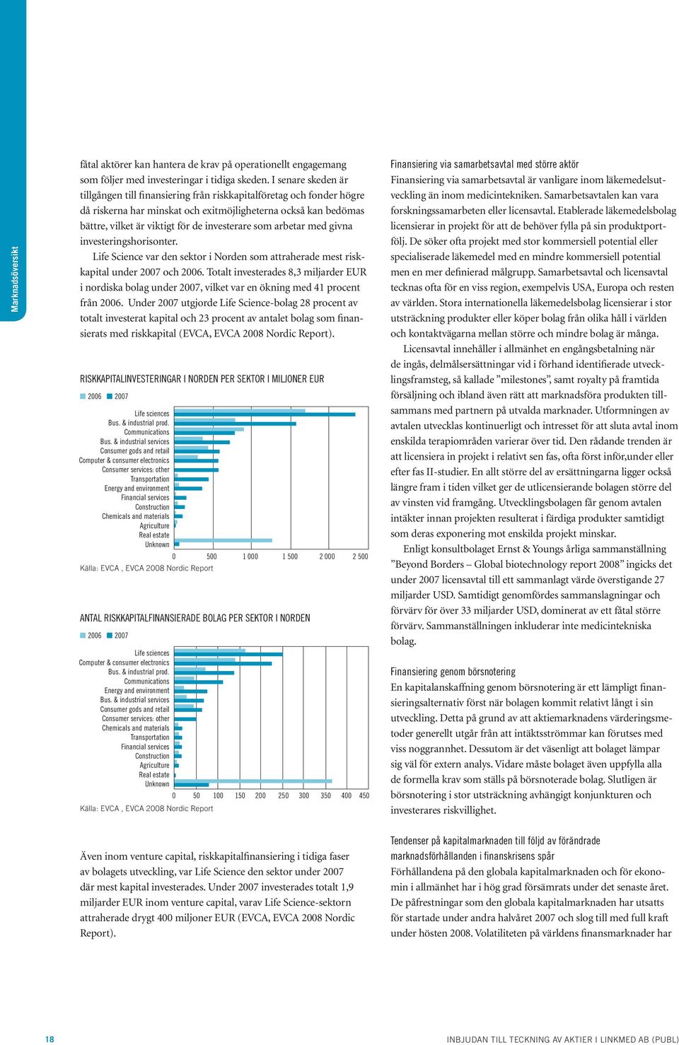 som arbetar med givna investeringshorisonter. Life Science var den sektor i Norden som attraherade mest riskkapital under 2007 och 2006.