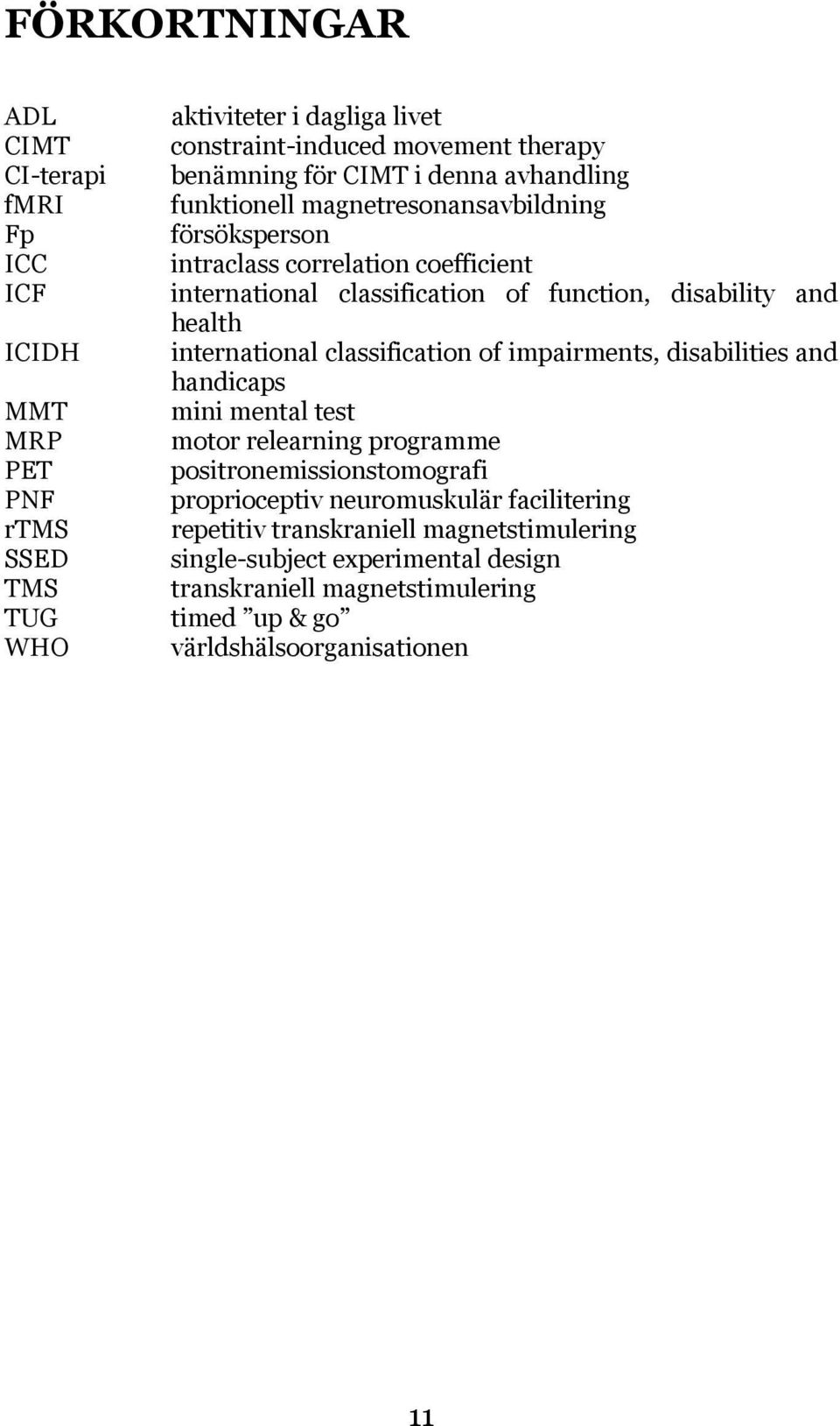 and health international classification of impairments, disabilities and handicaps mini mental test motor relearning programme positronemissionstomografi proprioceptiv