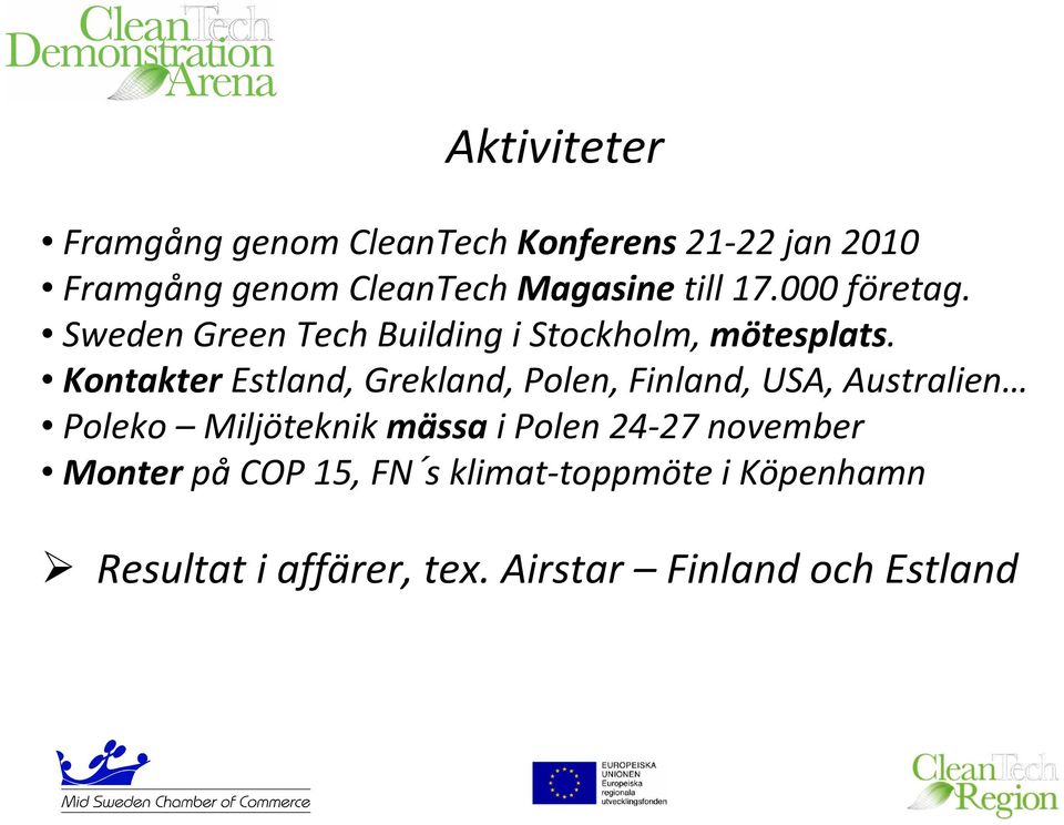Kontakter Estland, Grekland, Polen, Finland, USA, Australien Poleko Miljöteknik mässa i Polen