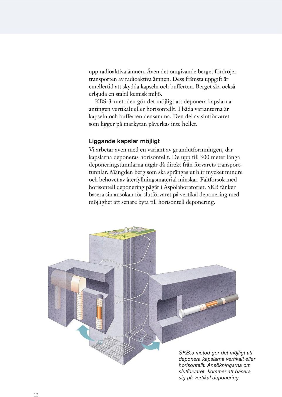 Den del av slutförvaret som ligger på markytan påverkas inte heller. Liggande kapslar möjligt Vi arbetar även med en variant av grundutformningen, där kapslarna deponeras horisontellt.