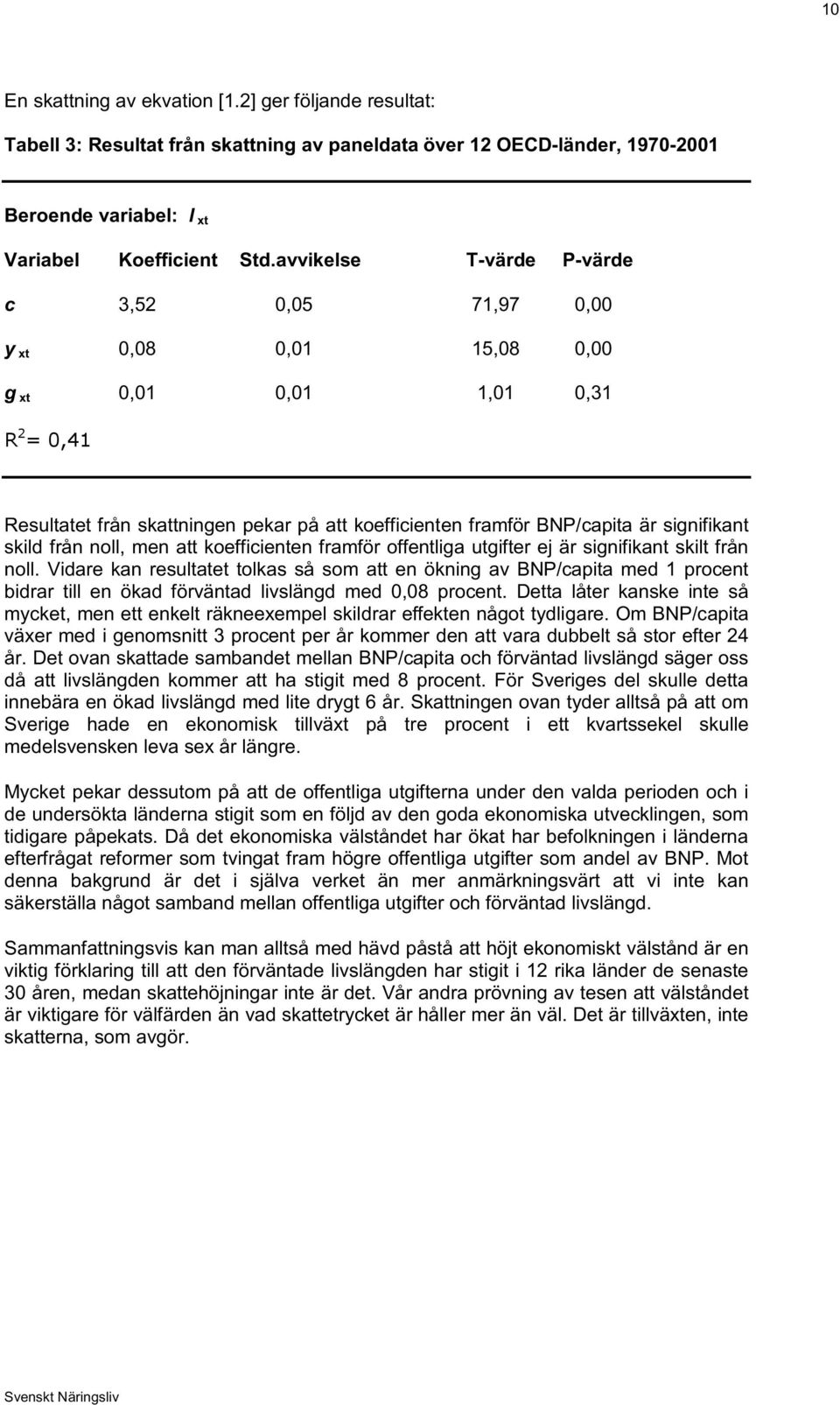 skild från noll, men att koefficienten framför offentliga utgifter ej är signifikant skilt från noll.