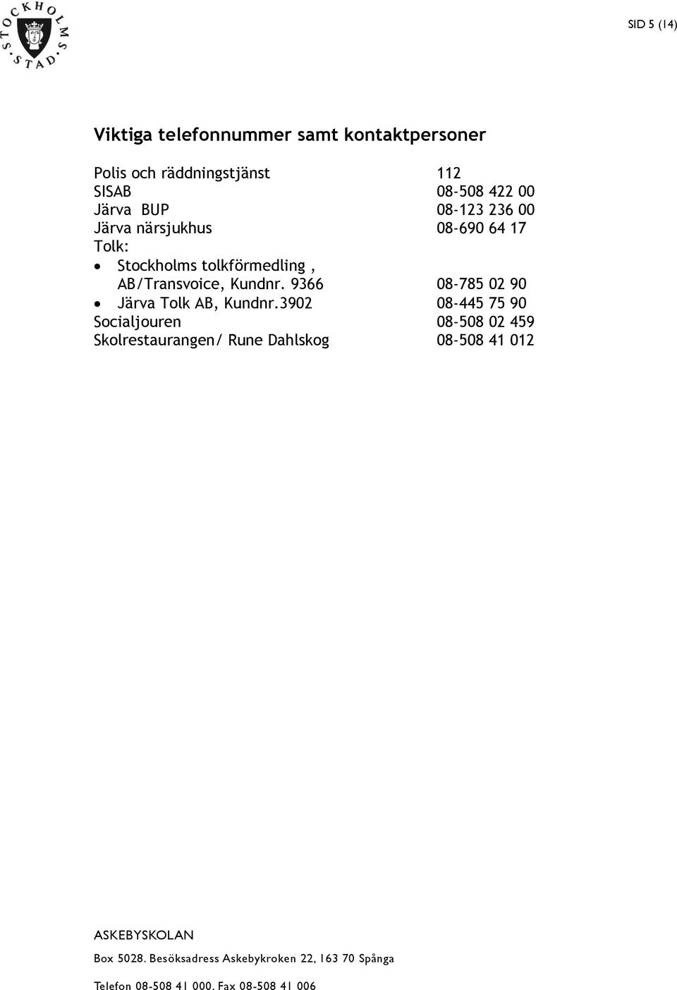 Stockholms tolkförmedling, AB/Transvoice, Kundnr.